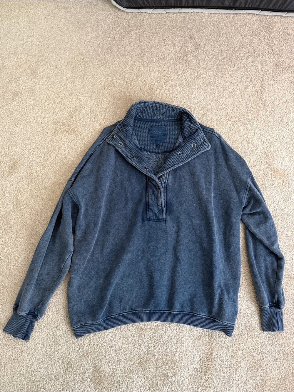 aerie Washed Navy Zip-Front Sweatshirt Shirt XS Oversized Blue AE